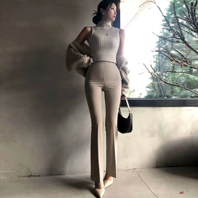 Korean Style Leg Long High Waist Micro La Trousers
