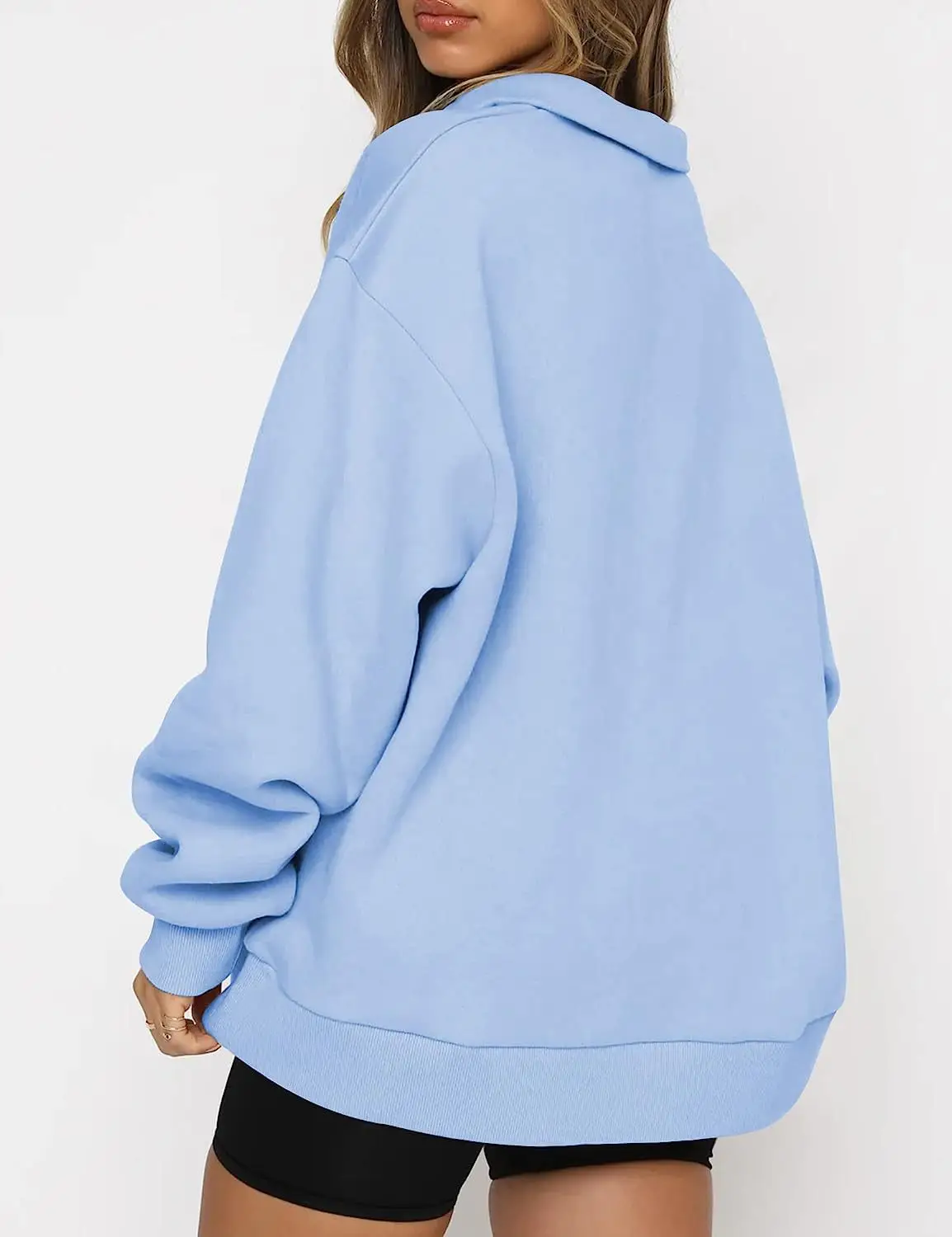 Women's Light Blue Zipper Hoodie Sweatshirt Long Sleeve — feature 13