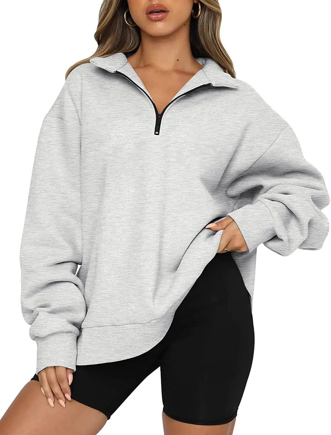 Women's Light Blue Zipper Hoodie Sweatshirt Long Sleeve — feature 2