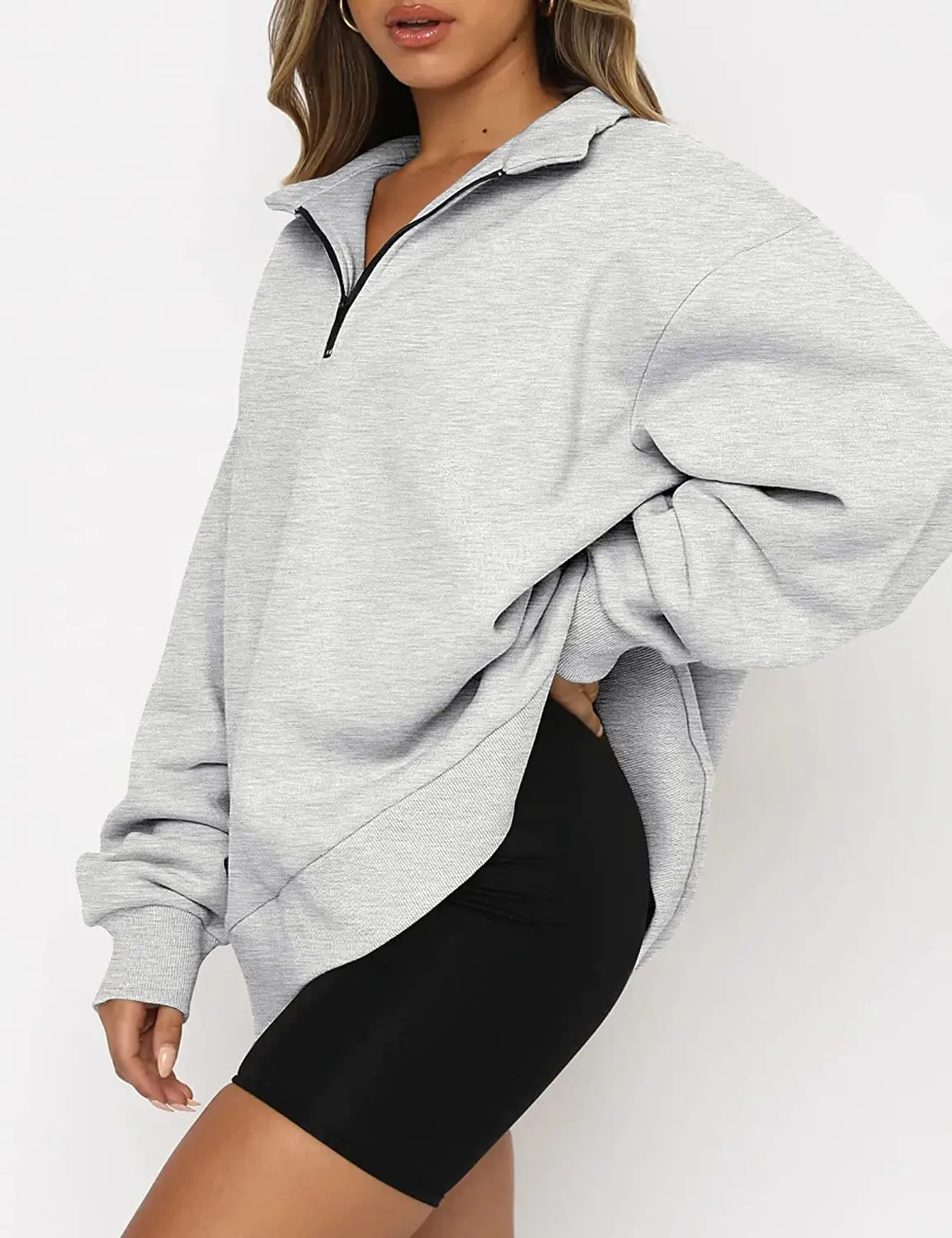 Women's Light Blue Zipper Hoodie Sweatshirt Long Sleeve — feature 3