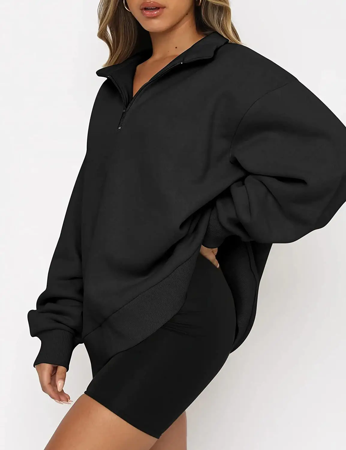 Women's Light Blue Zipper Hoodie Sweatshirt Long Sleeve — feature 9