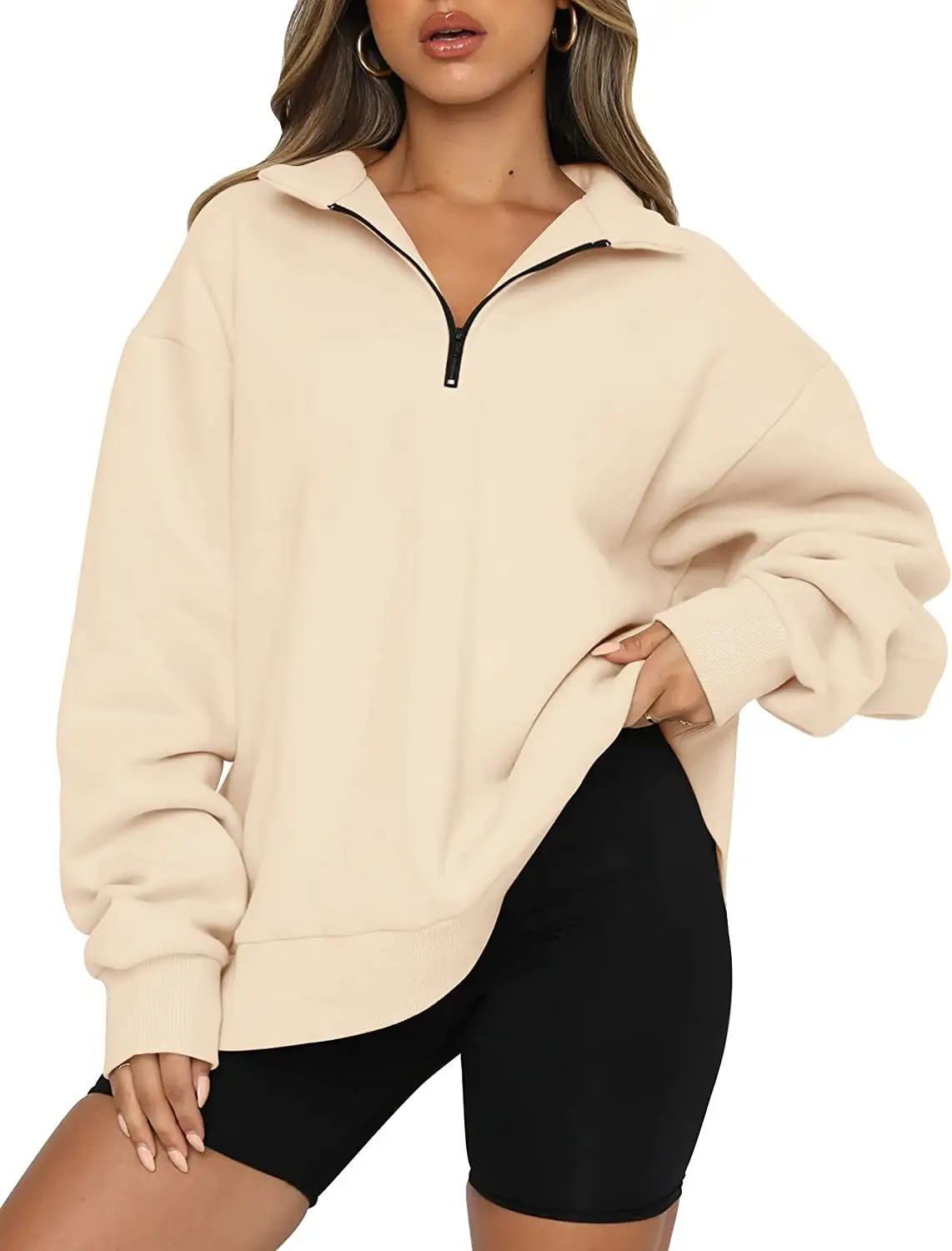 Women's Light Blue Zipper Hoodie Sweatshirt Long Sleeve - Image 2