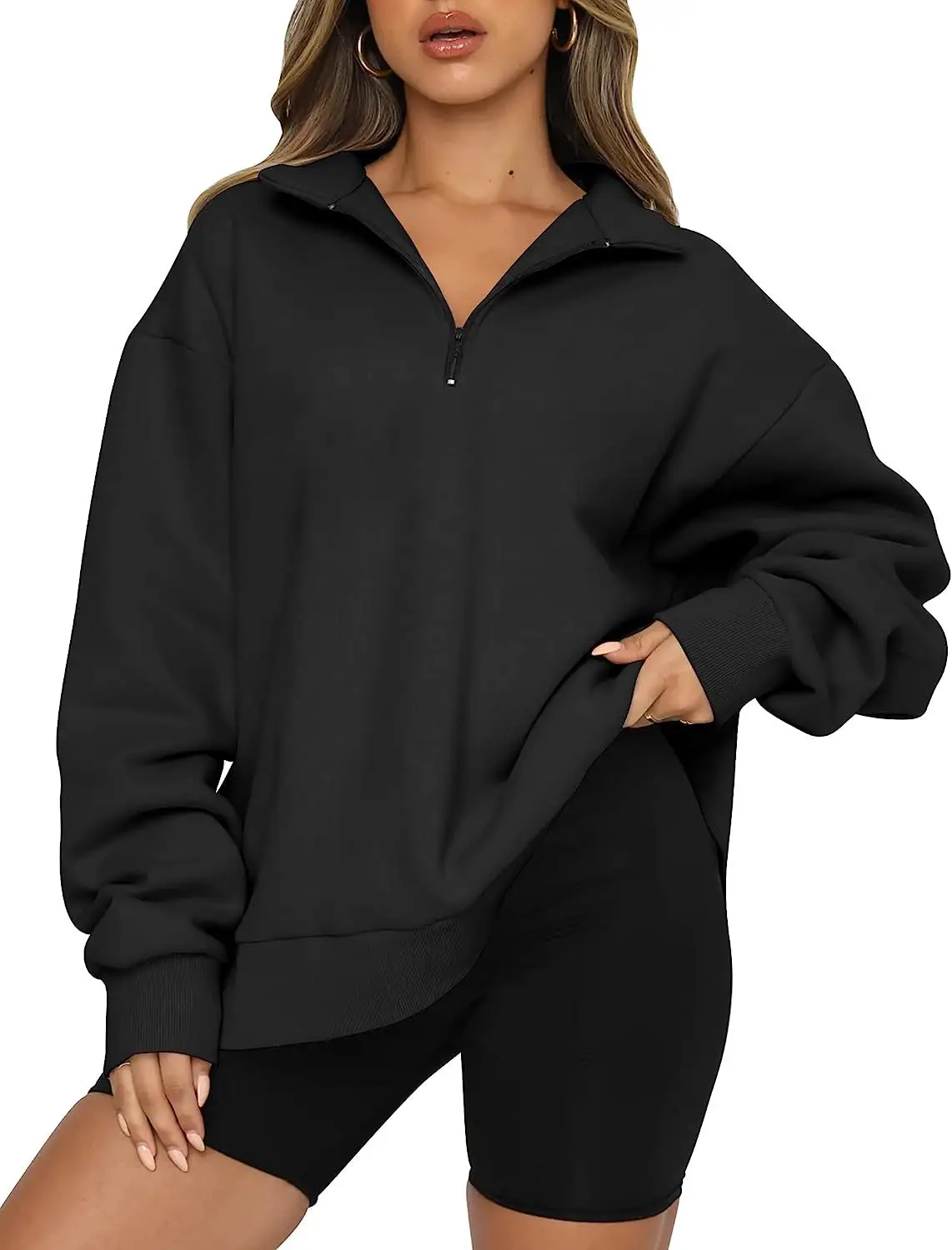 Women's Light Blue Zipper Hoodie Sweatshirt Long Sleeve - Image 3