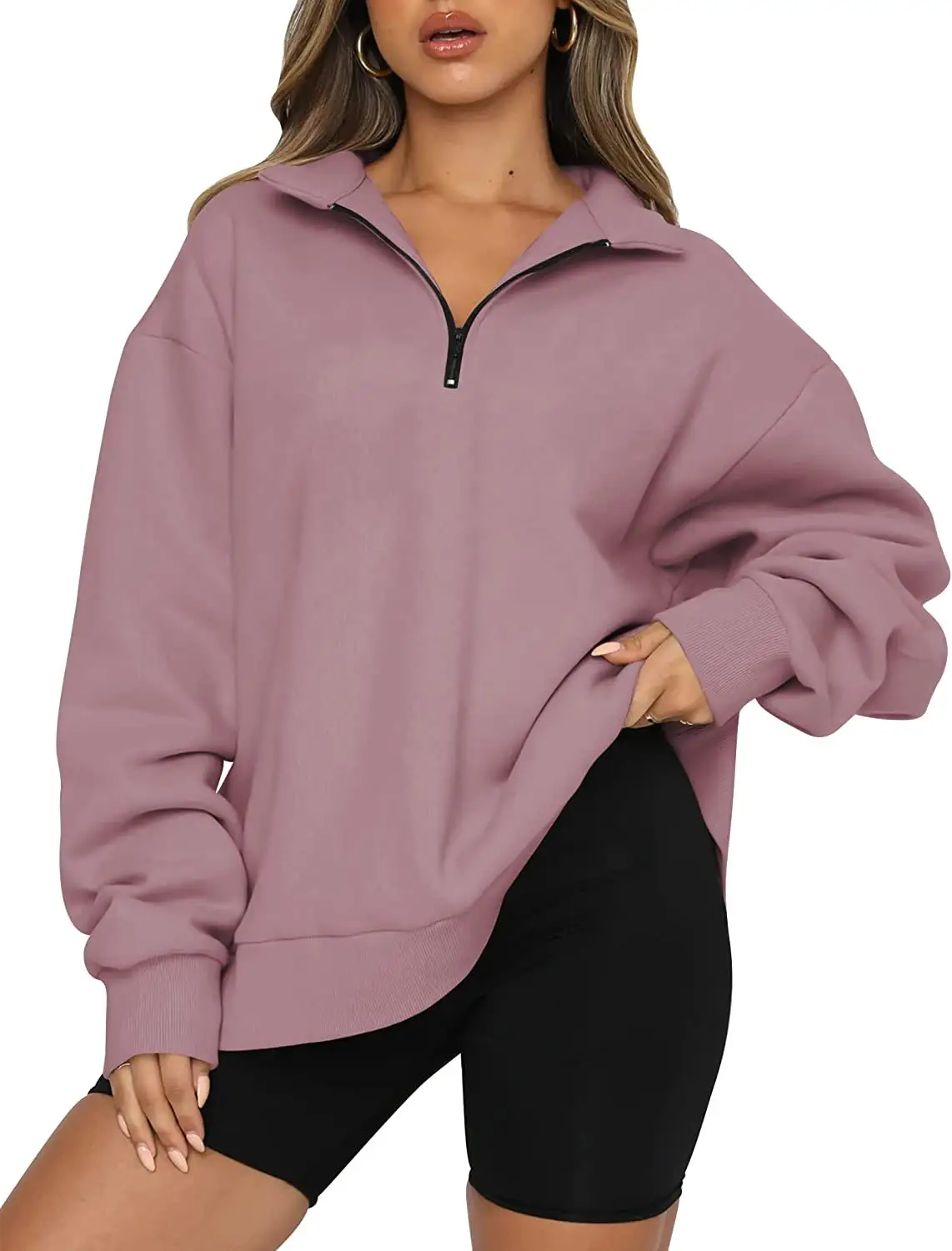 Women's Light Blue Zipper Hoodie Sweatshirt Long Sleeve - Image 6