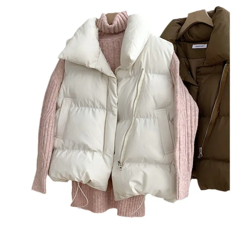 Women Cotton Puffer Vest White Vertical Collar 2023 Winter - Image 5