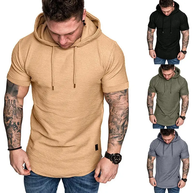 Men's Brown Hooded T-Shirt Plus Size Loose Fit - Image 9
