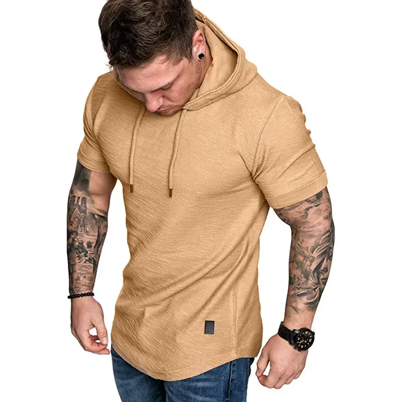 Men's Brown Hooded T-Shirt Plus Size Loose Fit — feature 13
