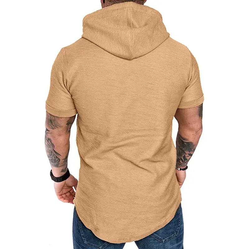 Men's Brown Hooded T-Shirt Plus Size Loose Fit — feature 14