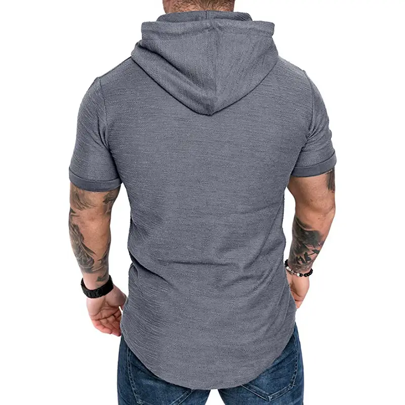 Men's Brown Hooded T-Shirt Plus Size Loose Fit — feature 20