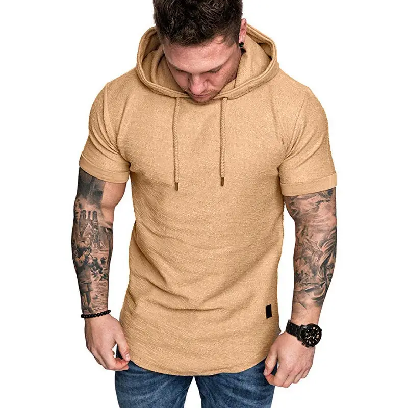 Men's Brown Hooded T-Shirt Plus Size Loose Fit - Image 3