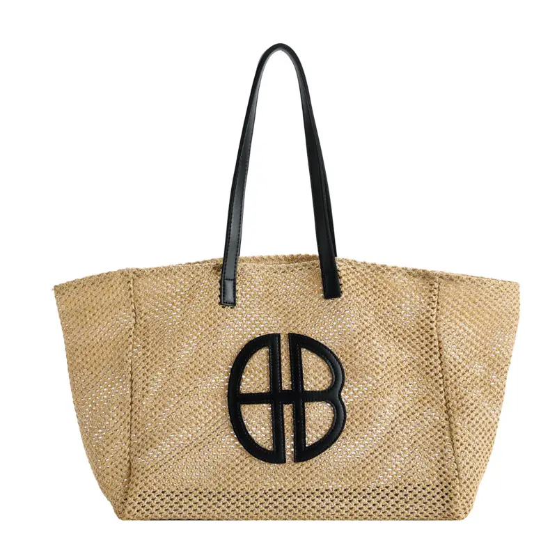 Women's Straw Woven Shoulder Bag with Logo - Image 7