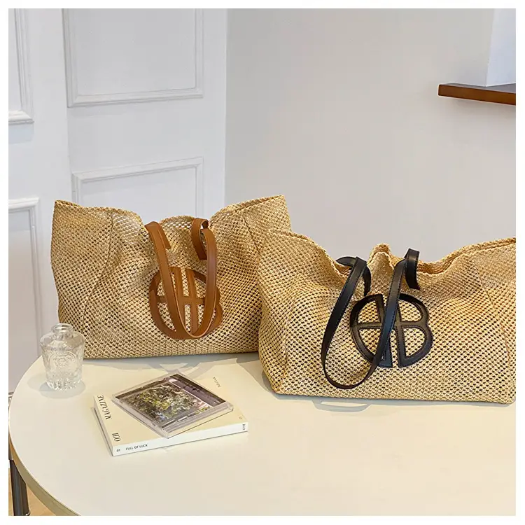 Women's Straw Woven Shoulder Bag with Logo — feature 21