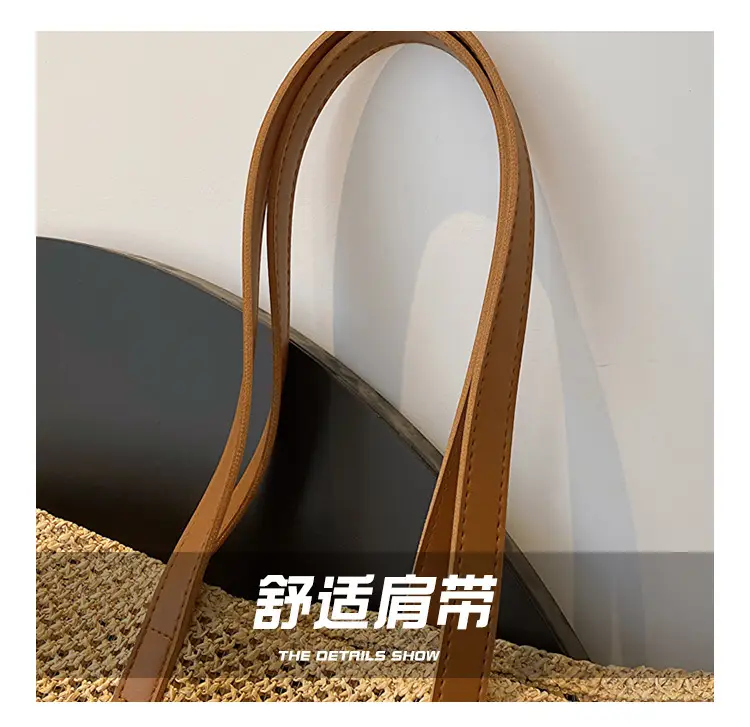Women's Straw Woven Shoulder Bag with Logo — feature 6