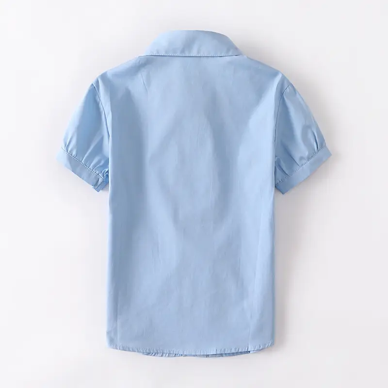 Girls Cotton Short Sleeve Shirt Blue Summer Middle School
