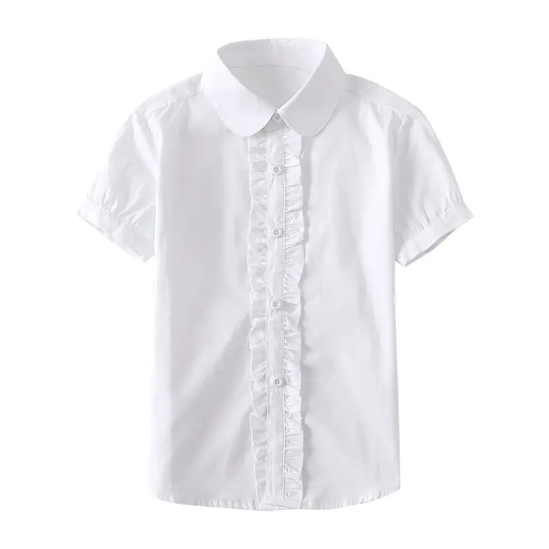 Girls Cotton Short Sleeve Shirt Blue Summer Middle School