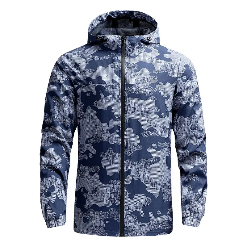Men's Grey Camo Windbreaker Jacket Spring Autumn Casual Outdoor