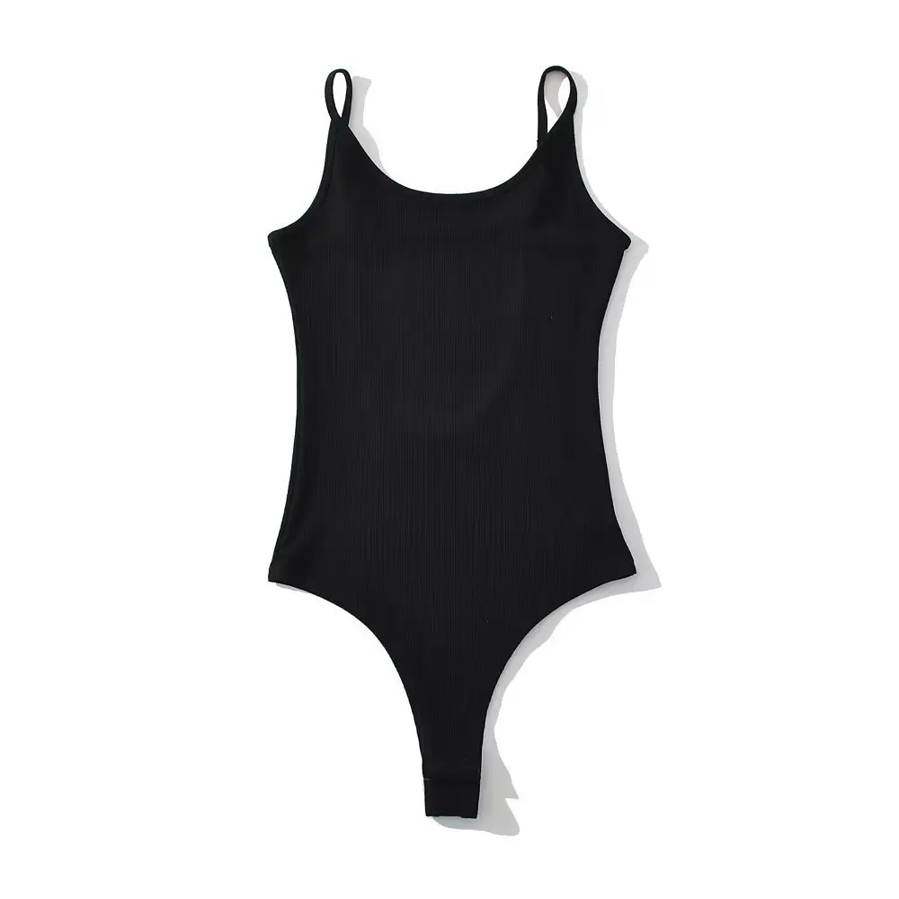 Black V-Neck Sleeveless Women's One-Piece Vest - Image 3
