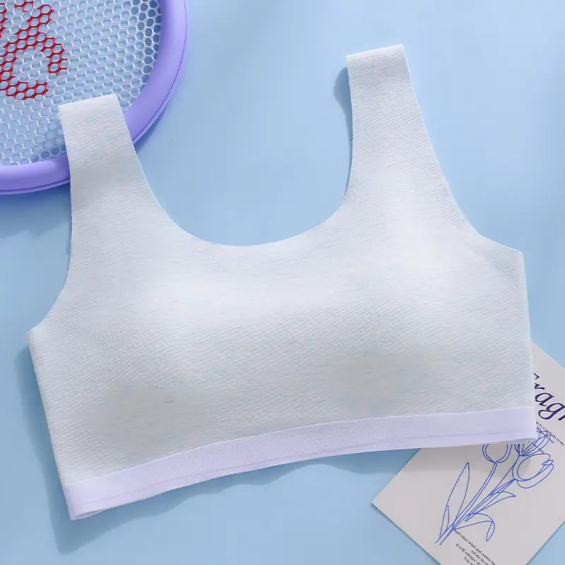 Fixed Cup Developing Girls' Underwear Thin Breathable Underwear Girls' Vest for Big Kids Junior High School Students High School Bra
