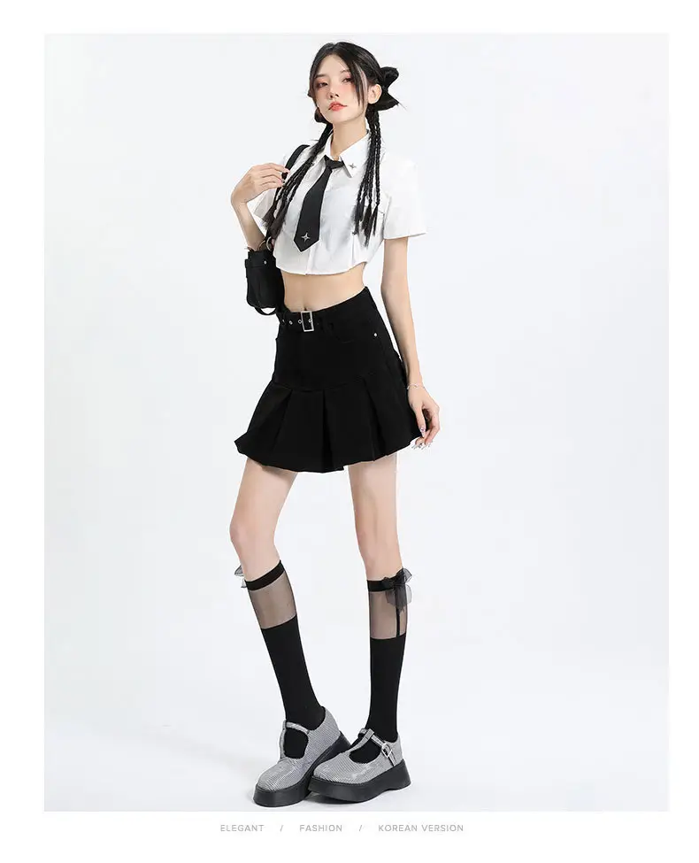 Brown High Waist Hip Pleated Skirt for Women — feature 11