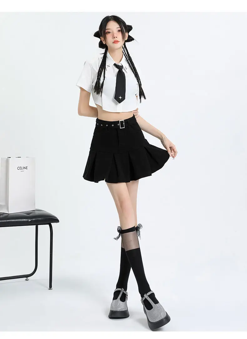 Brown High Waist Hip Pleated Skirt for Women — feature 12