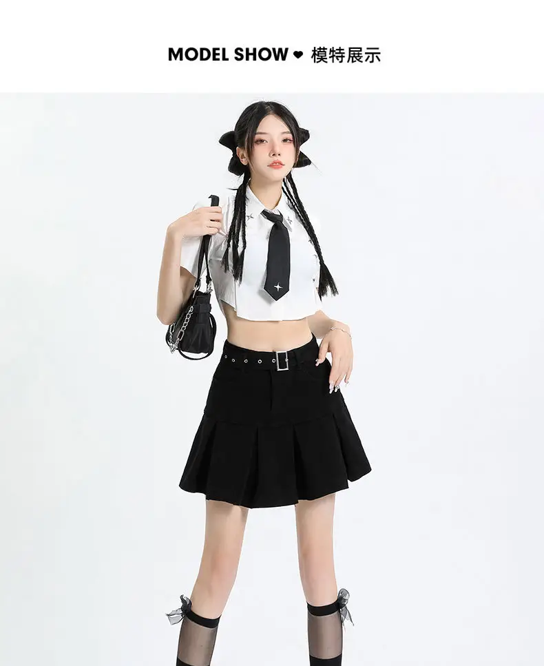 Brown High Waist Hip Pleated Skirt for Women — feature 9