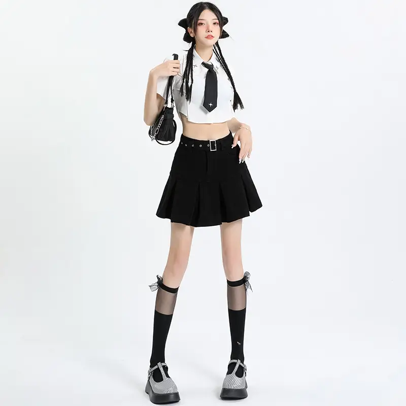 Brown High Waist Hip Pleated Skirt for Women