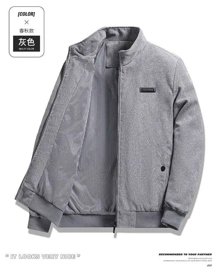 Men's Black Corduroy Jacket with Grey Interior — feature 9
