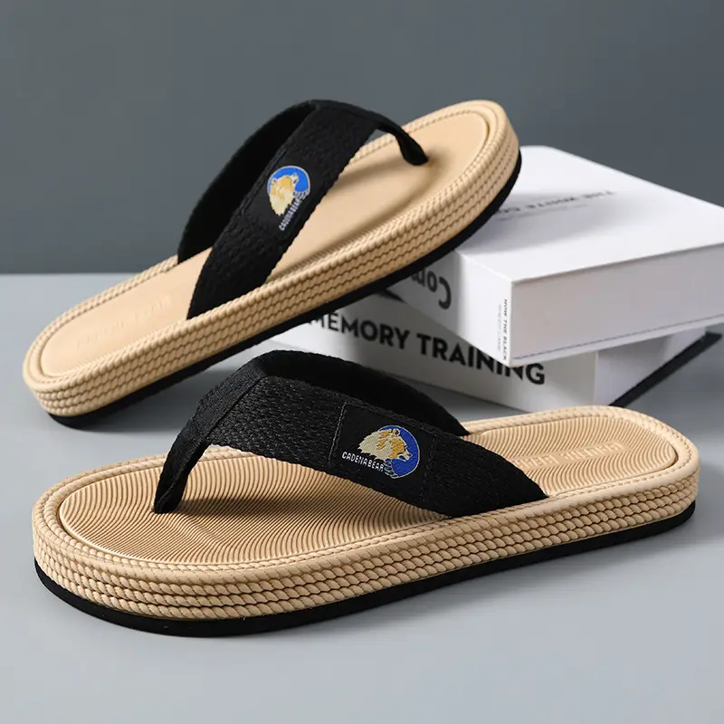 Men's Black Soft Flip-Flops with Non-Slip Grip