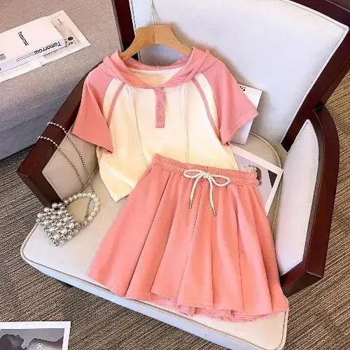 Girls Summer Casual Shorts Set Pink Yellow 2025