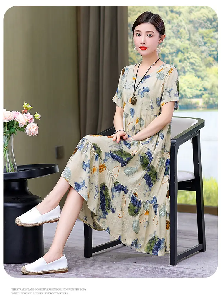 Women's Black White Polka Dot Cotton Silk Summer Dress Plus Size — feature 35