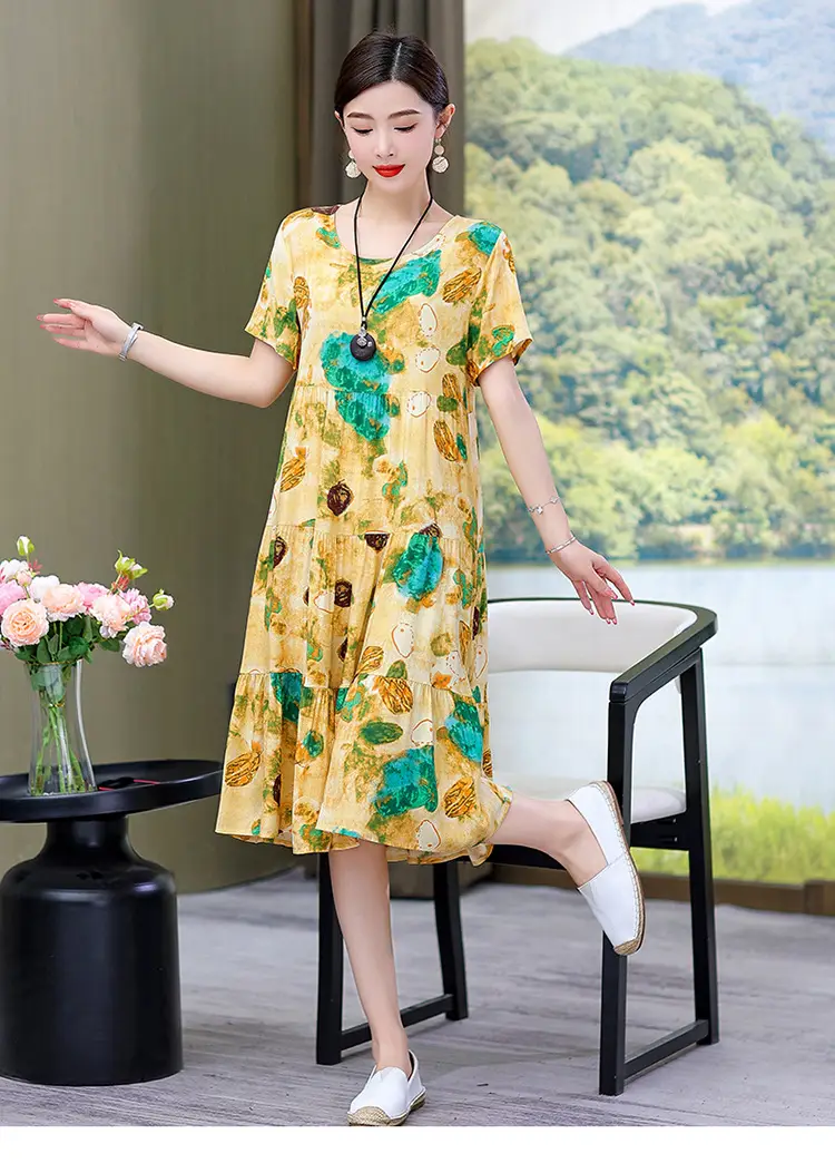 Women's Black White Polka Dot Cotton Silk Summer Dress Plus Size — feature 41