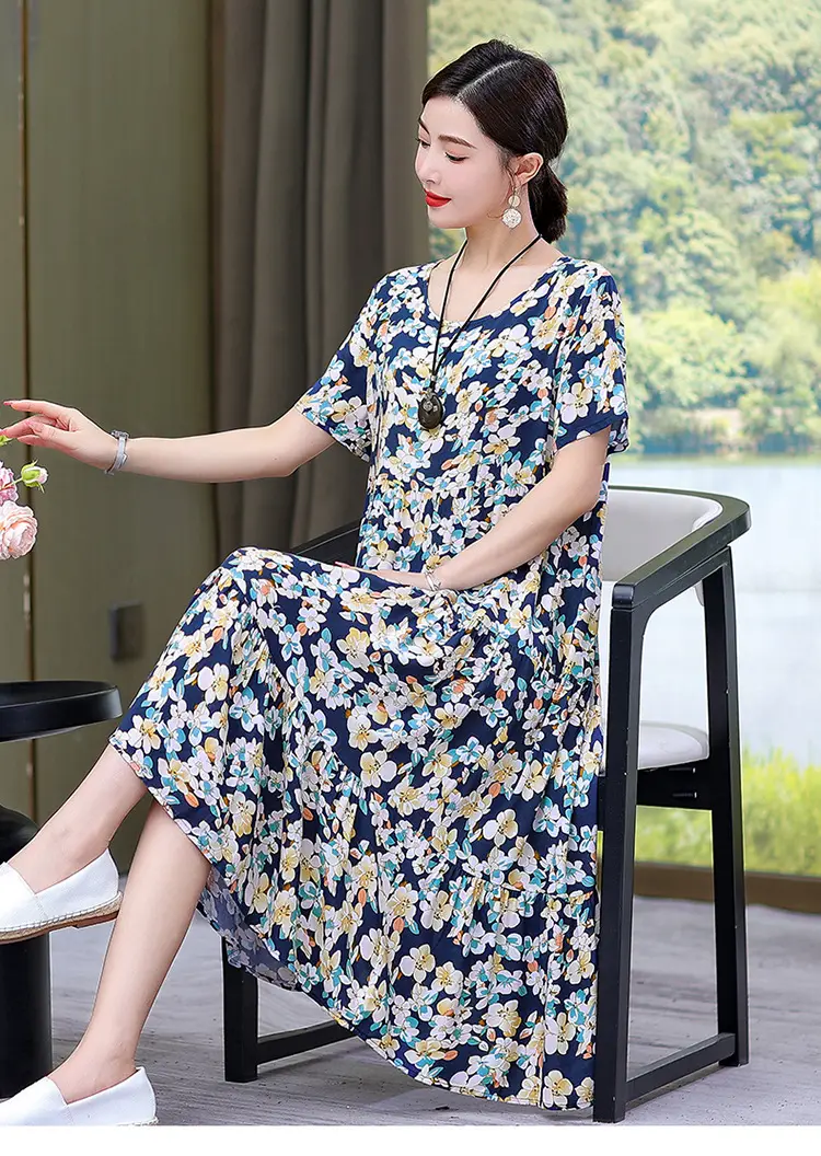 Women's Black White Polka Dot Cotton Silk Summer Dress Plus Size — feature 44