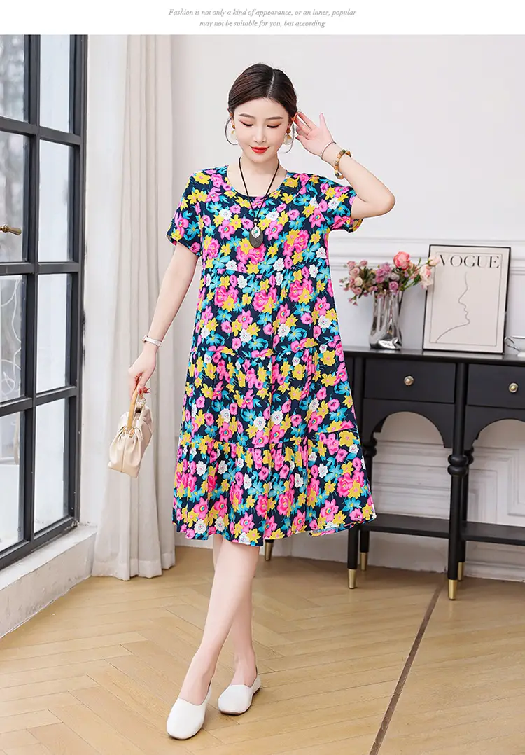Women's Black White Polka Dot Cotton Silk Summer Dress Plus Size — feature 45