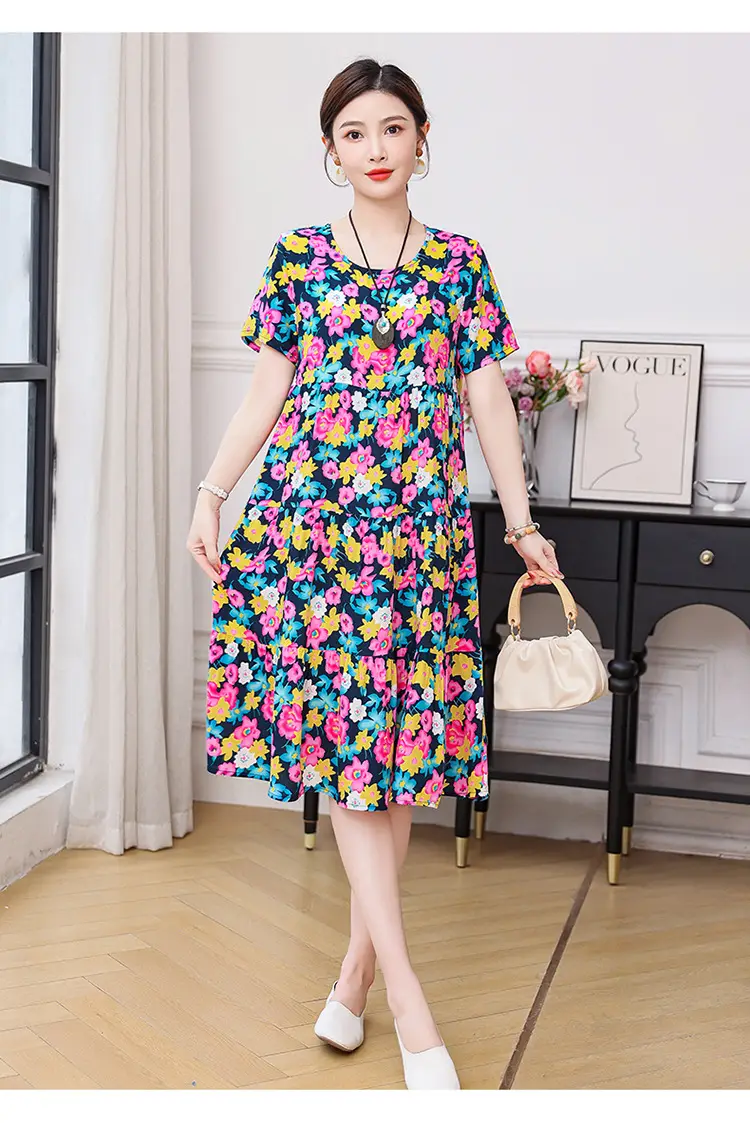 Women's Black White Polka Dot Cotton Silk Summer Dress Plus Size — feature 46