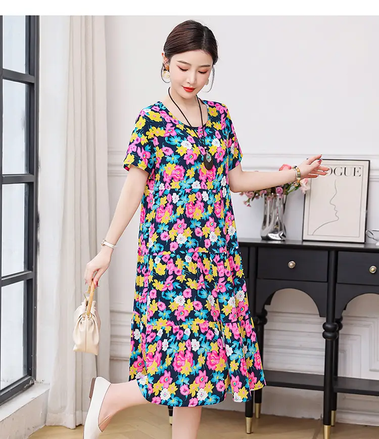 Women's Black White Polka Dot Cotton Silk Summer Dress Plus Size — feature 47