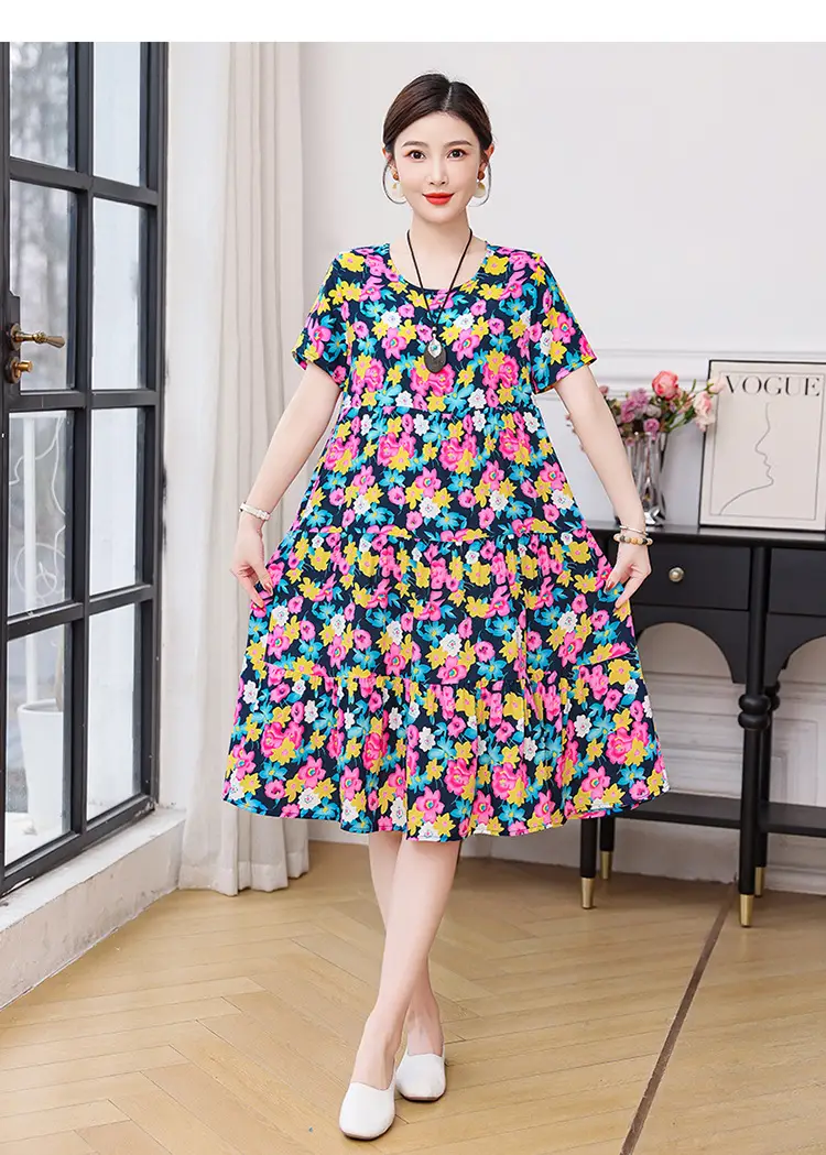 Women's Black White Polka Dot Cotton Silk Summer Dress Plus Size — feature 48