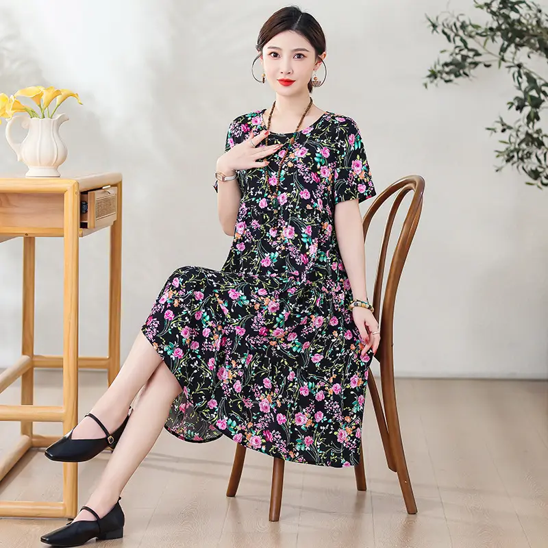 Women's Black White Polka Dot Cotton Silk Summer Dress Plus Size - Image 19