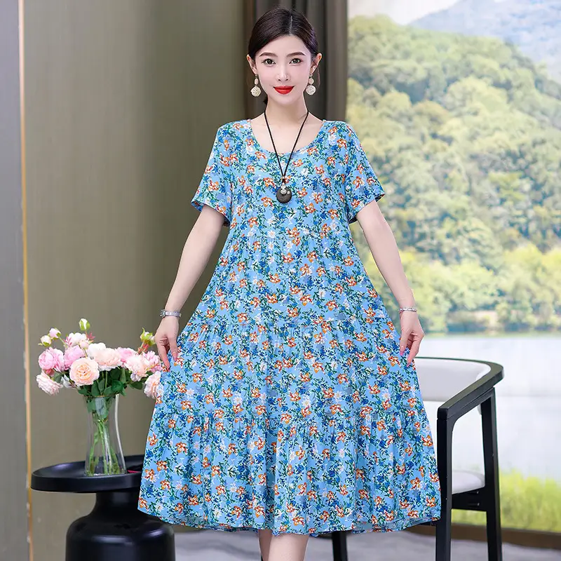 Women's Black White Polka Dot Cotton Silk Summer Dress Plus Size - Image 2