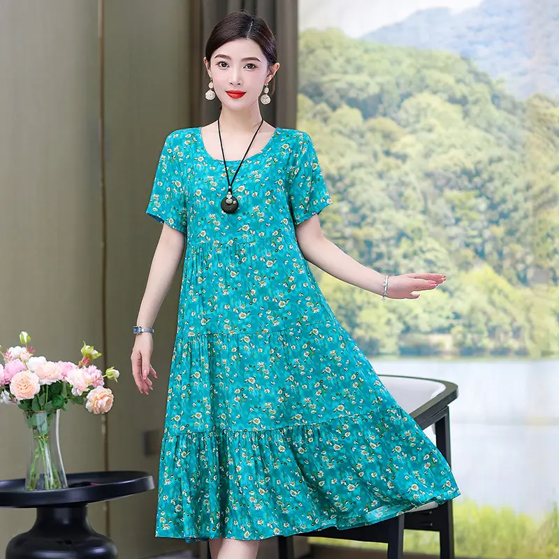 Women's Black White Polka Dot Cotton Silk Summer Dress Plus Size - Image 7
