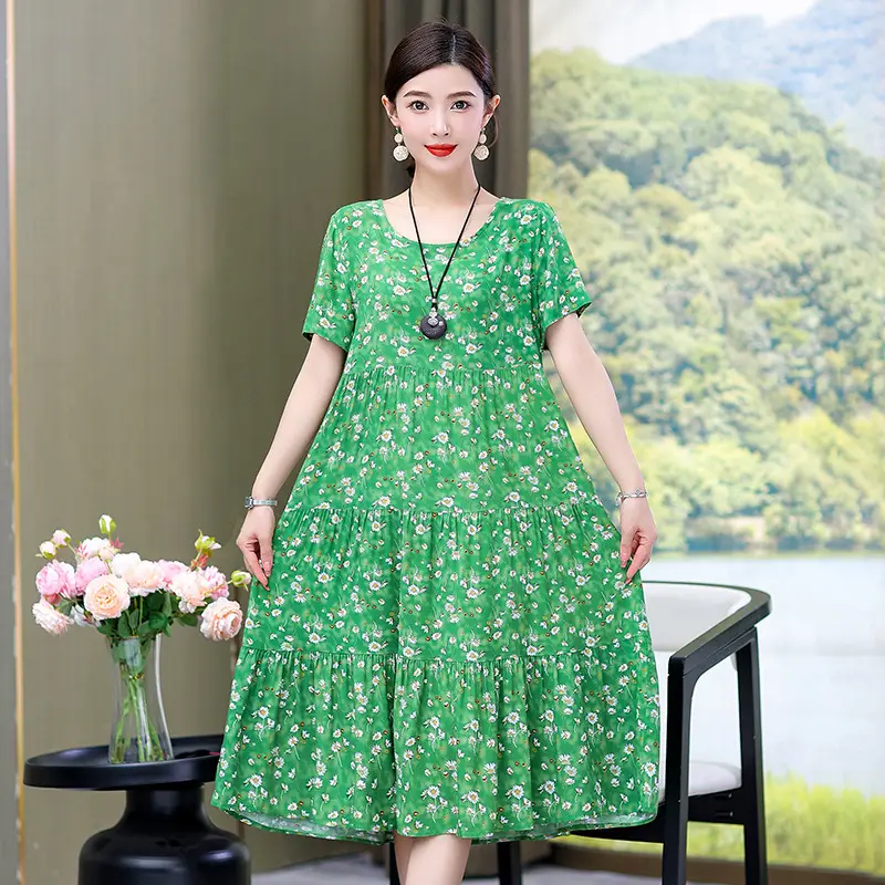 Women's Black White Polka Dot Cotton Silk Summer Dress Plus Size - Image 8
