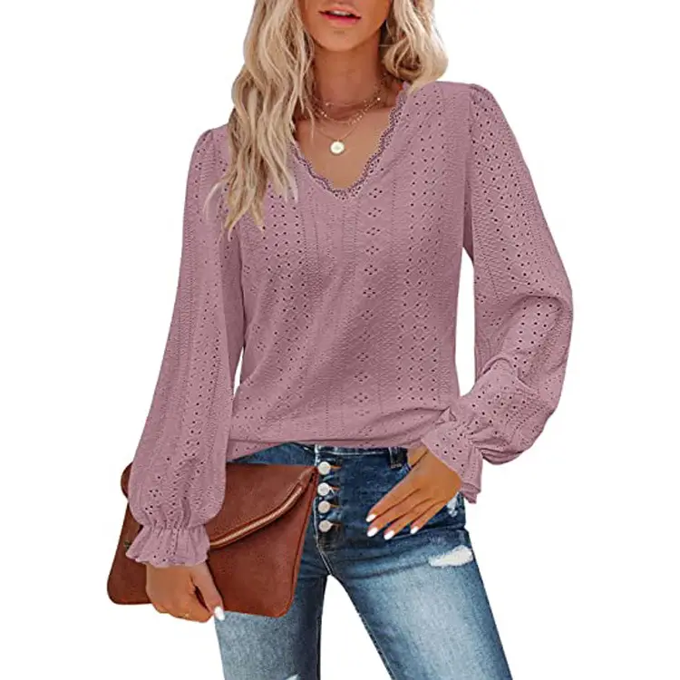 Black V-Neck Long Sleeve T-Shirt for Women - Image 11