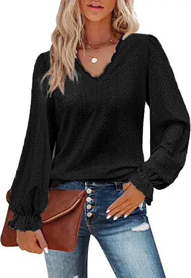 Black V-Neck Long Sleeve T-Shirt for Women - Image 4