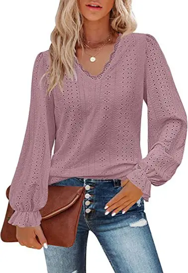 Black V-Neck Long Sleeve T-Shirt for Women - Image 2