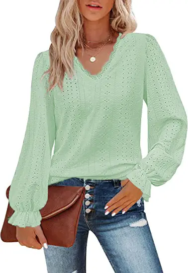 Black V-Neck Long Sleeve T-Shirt for Women - Image 3