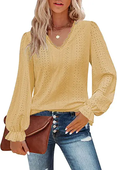Black V-Neck Long Sleeve T-Shirt for Women - Image 5
