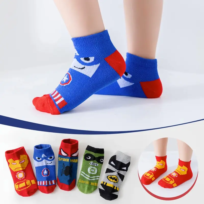 Children's Cartoon Mesh Socks Blue Red 5-Pack