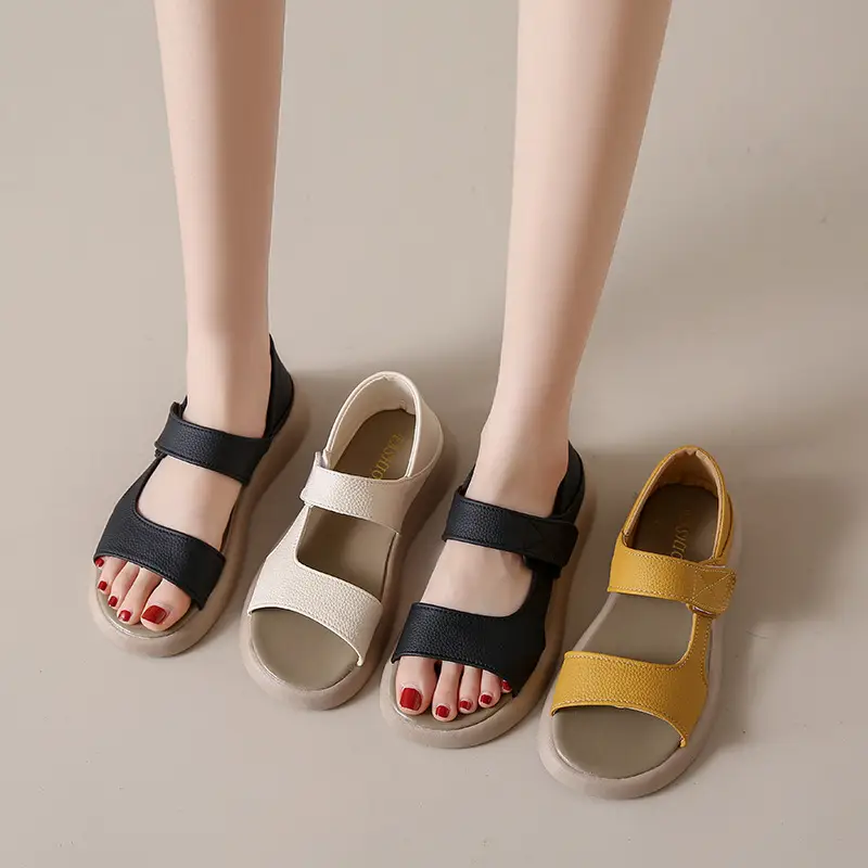 Women's Yellow Leather Flat Sandals Summer 2023 - Image 6