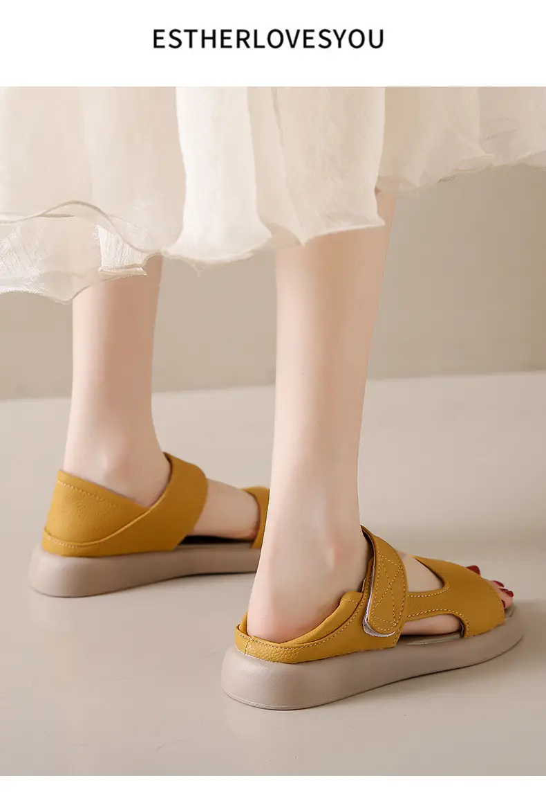 Women's Yellow Leather Flat Sandals Summer 2023 — feature 11