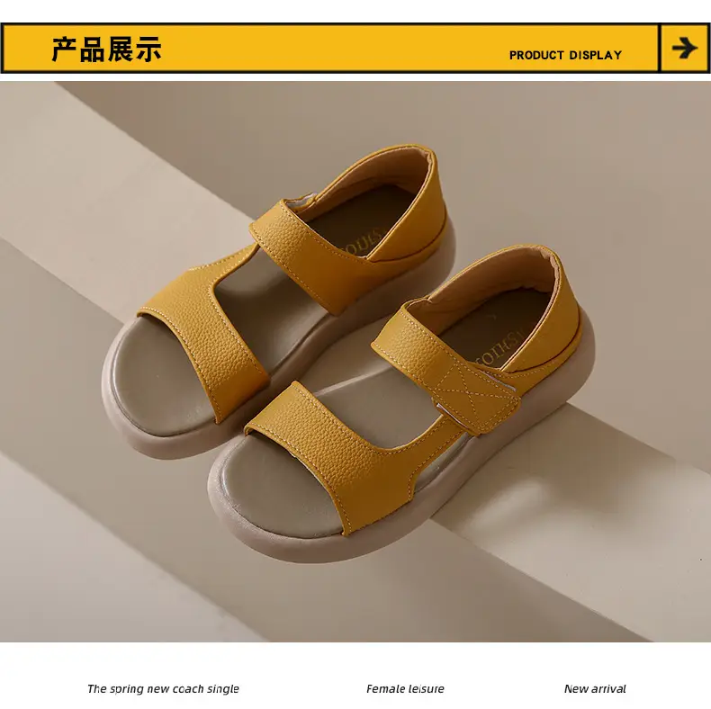 Women's Yellow Leather Flat Sandals Summer 2023 — feature 15