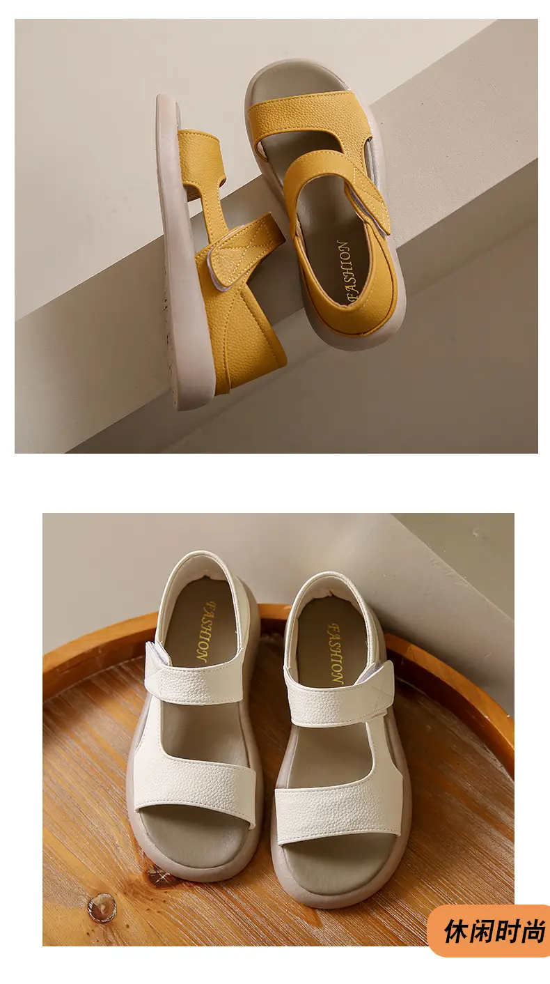 Women's Yellow Leather Flat Sandals Summer 2023 — feature 16